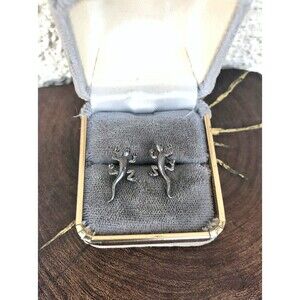 90s Gecko Stud Earrings in Sterling Silver Lizard Jewelry